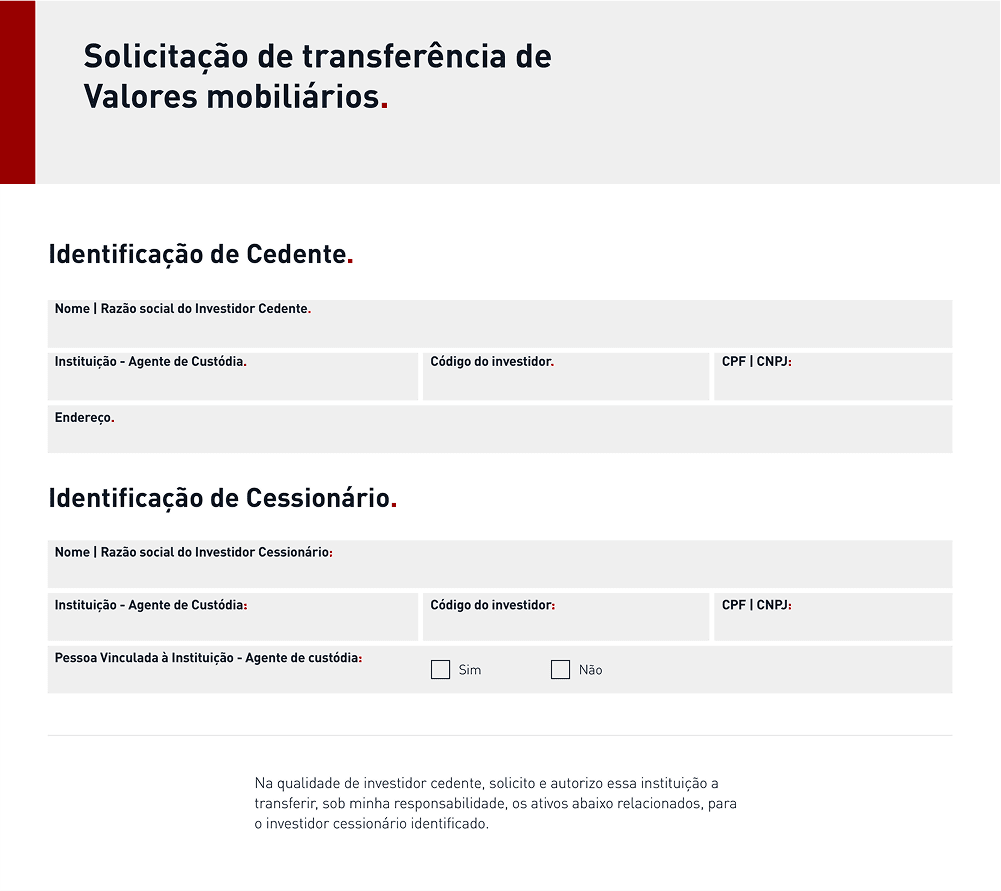 Modelo de formulário de transferência de custódia entre corretoras